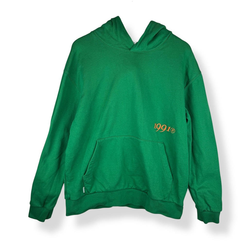 Larry June Midnight Organic Hoodie Mens Size Large Green Embroidered Sweatshirt‎
